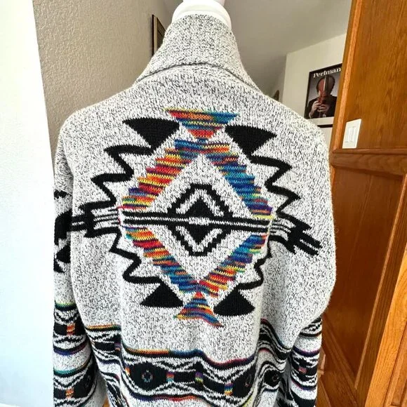 Anthropologie Northern Angel Rainbow Grey Aztec Duster Cardigan - Picture 6 of 15